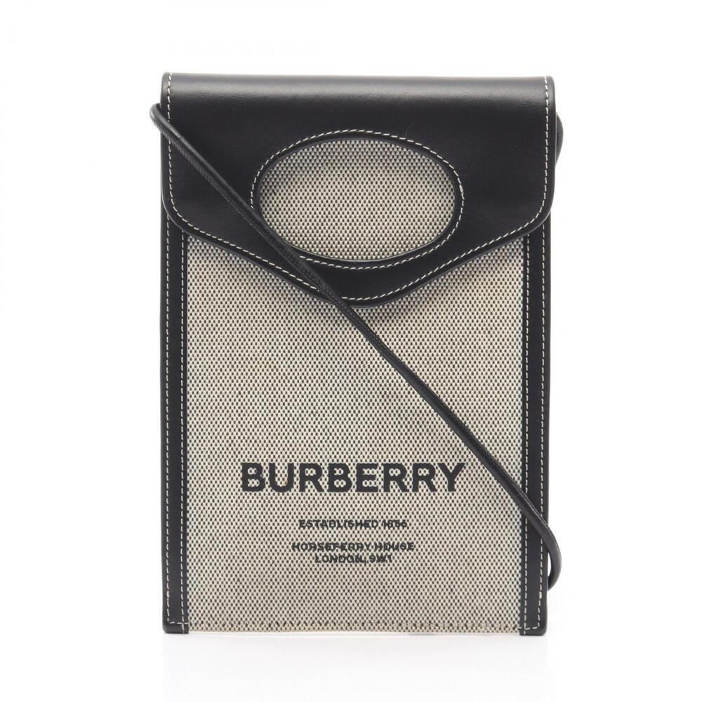 Burberry phone holder shoulder bag/handbag, canvas and leather, women's, blac...